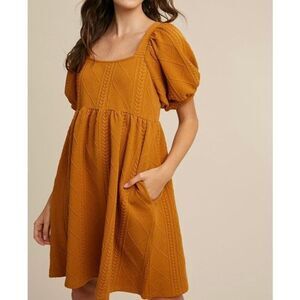Bohme Edema Mustard Puffy Sleeve Knitted Babydoll Dress Women’s XS